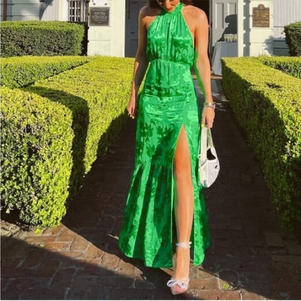 SAYLOR AUDIE DRESS Elegant Green Halter Dress Size XS